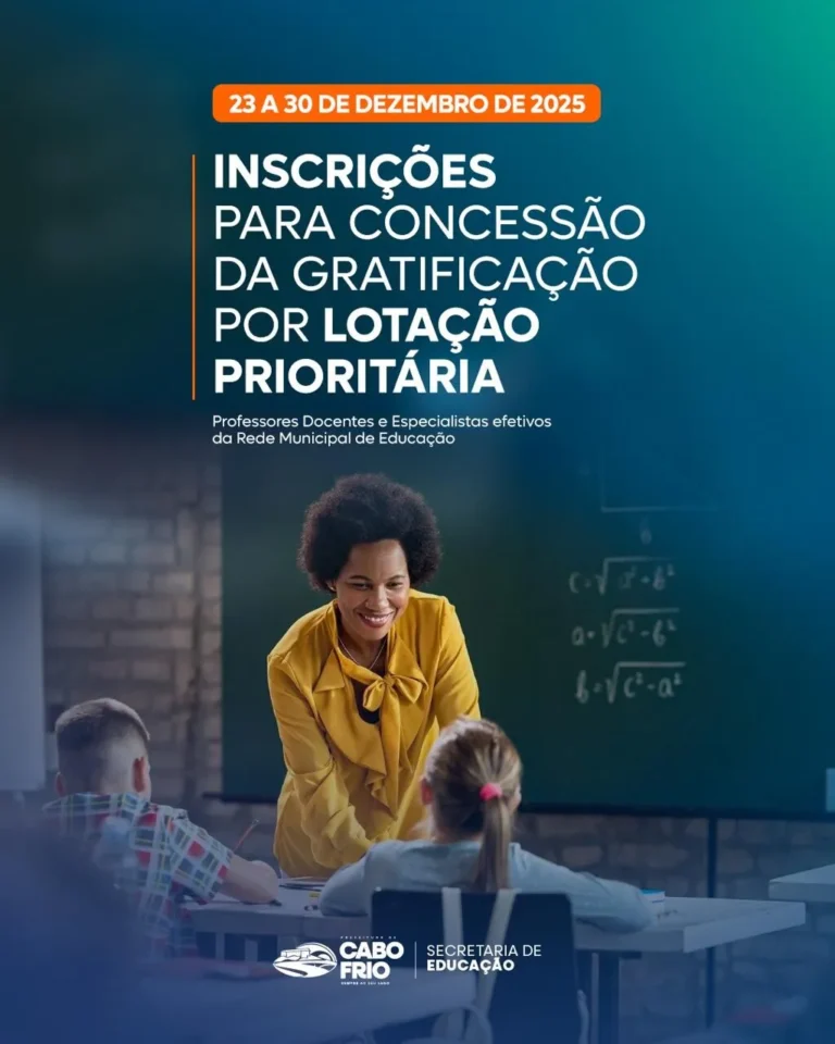 Inscrições Abertas para Gratificação por Lotação Prioritária na Educação Municipal até 30 de Dezembr