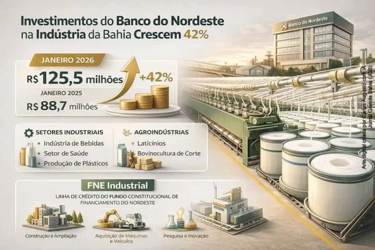 Crescimento de 42% nos Investimentos do Banco do Nordeste na Indústria da Bahia em Janeiro de 2026 Crescimento de 42% nos Investimentos do Banco do Nordeste na Indústria da Bahia em Janeiro de 2026