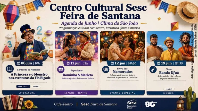 Agenda Junina do Centro Cultural Sesc Feira de Santana 2026 traz Forró, Teatro e Gastronomia